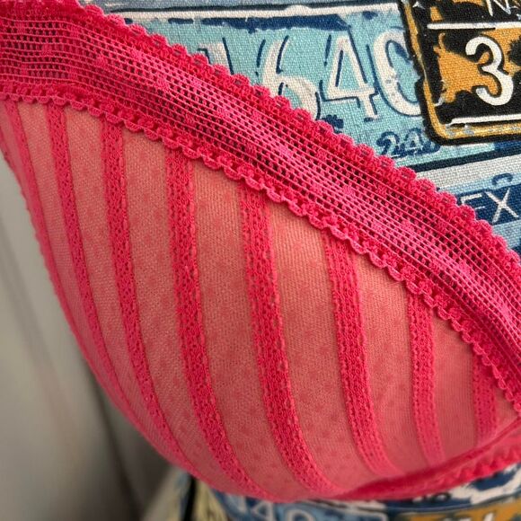 Y2K Style Betsey Johnson Hot Pink Striped Polka Dot Micro Mesh Bra w Bows - Picture 2 of 6